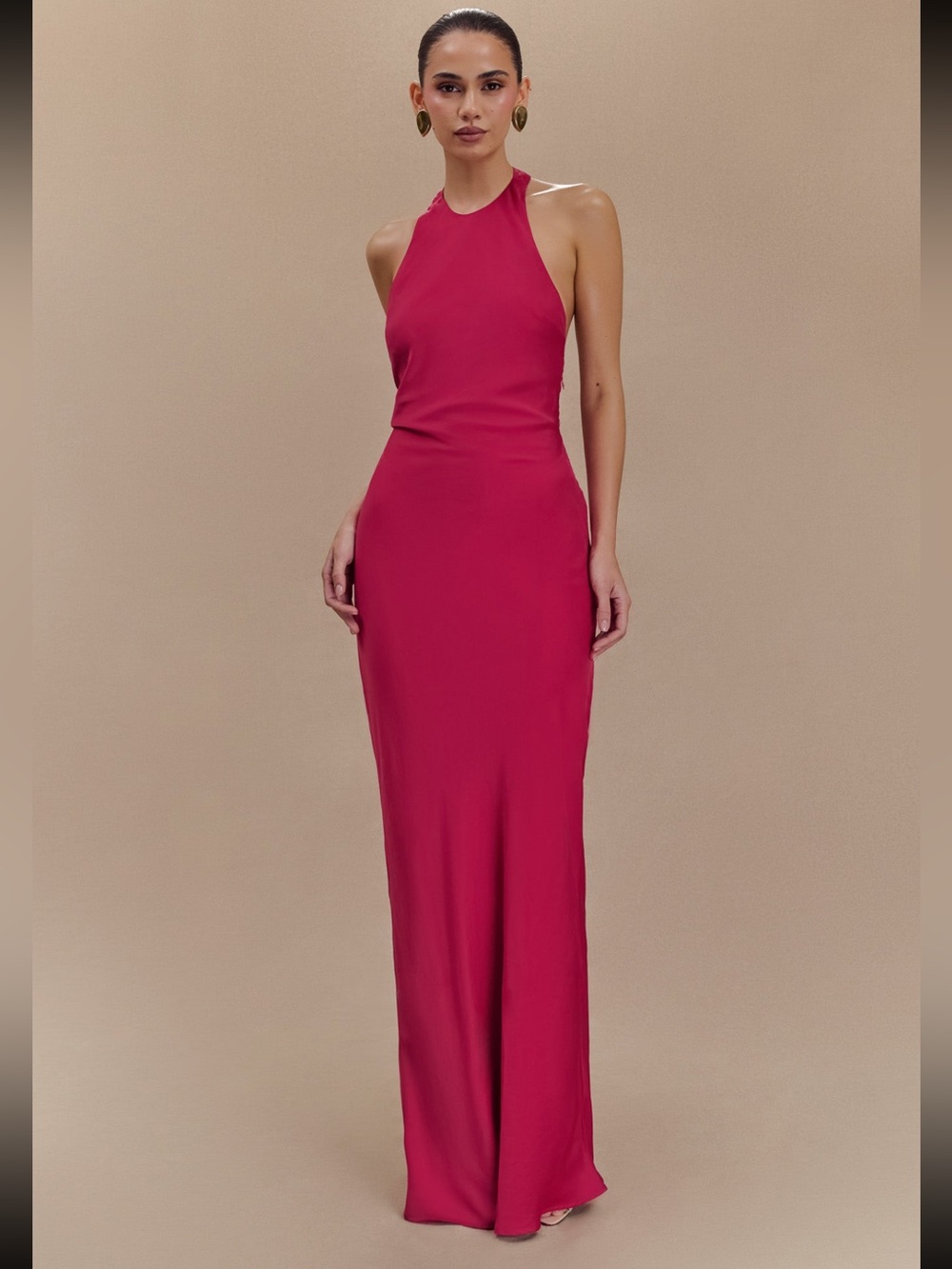 MESHKI- Halter Open Back Satin Dress